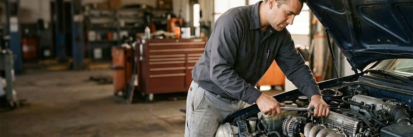 A vehicle being worked on