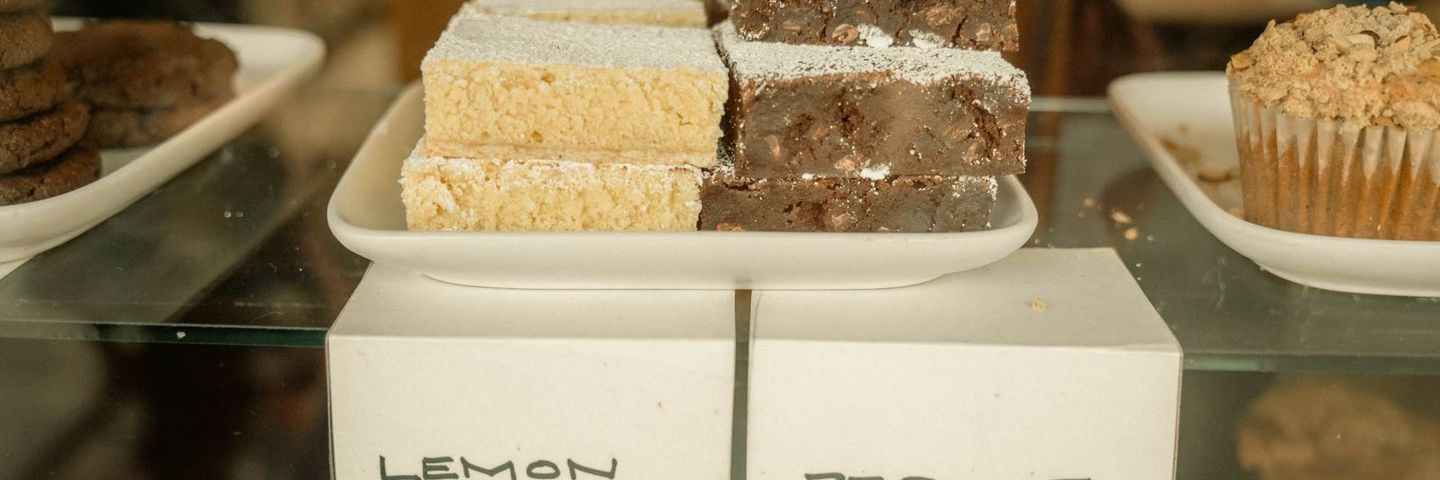 Fresh baked goods on a bakery counter
